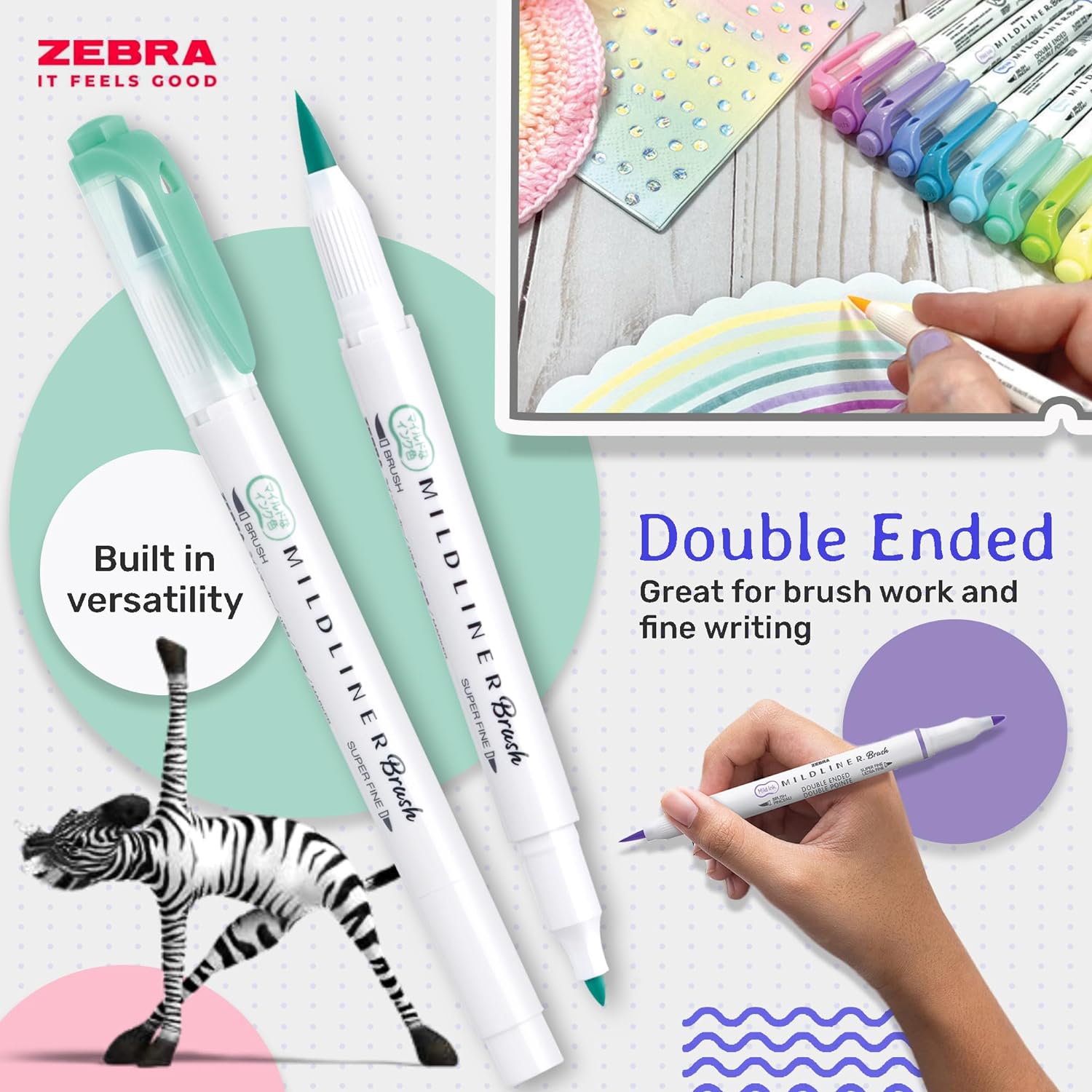 Zebra Pen MILDLINER Dual Tip Brush Pens, Felt Tip Pens For Adults, Bullet Tip & Brush Tip Colouring Pens For Style & Convenience, Double Ended Mildliner Colouring Pens, Fluorescent Colours 5pk