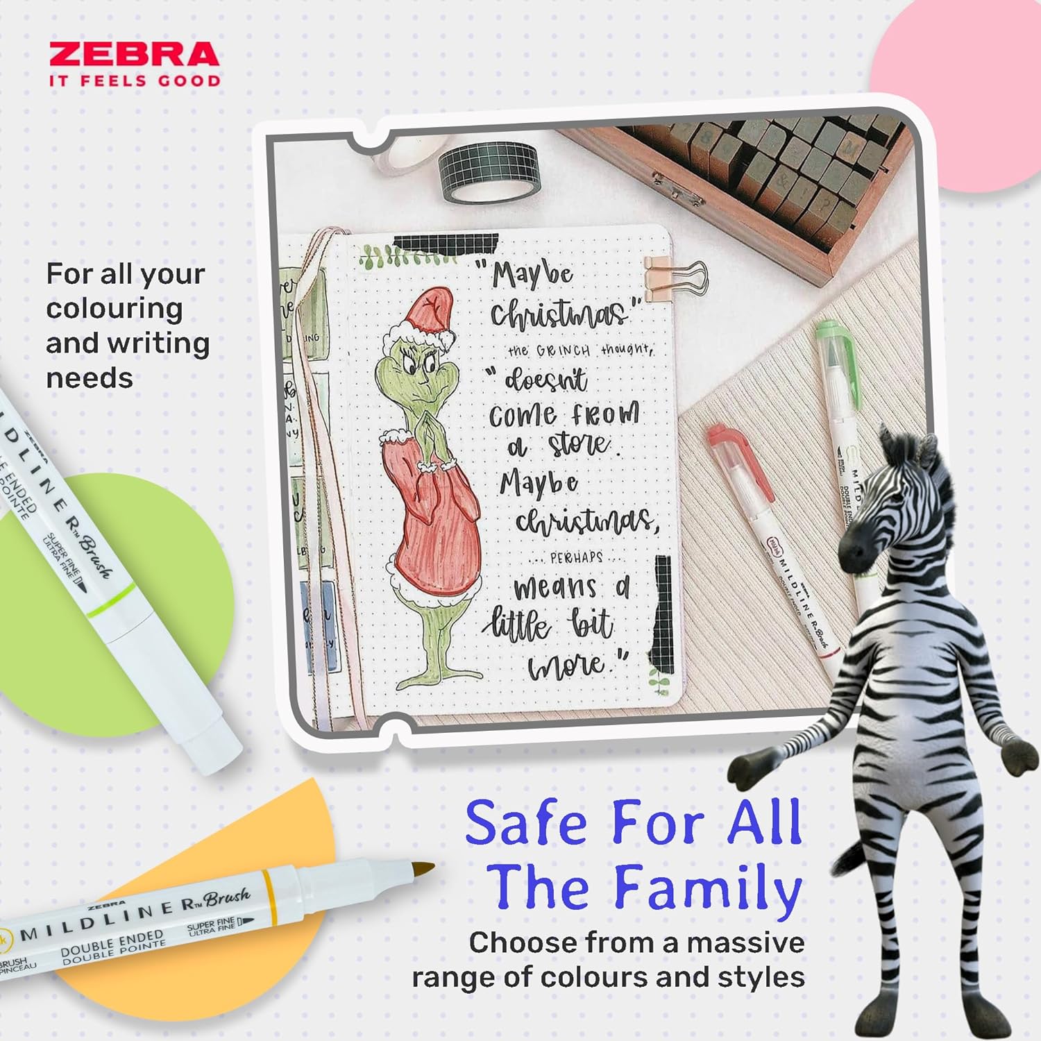 Zebra Pen MILDLINER Dual Tip Brush Pens, Felt Tip Pens For Adults, Bullet Tip & Brush Tip Colouring Pens For Style & Convenience, Double Ended Mildliner Colouring Pens, Fluorescent Colours 5pk