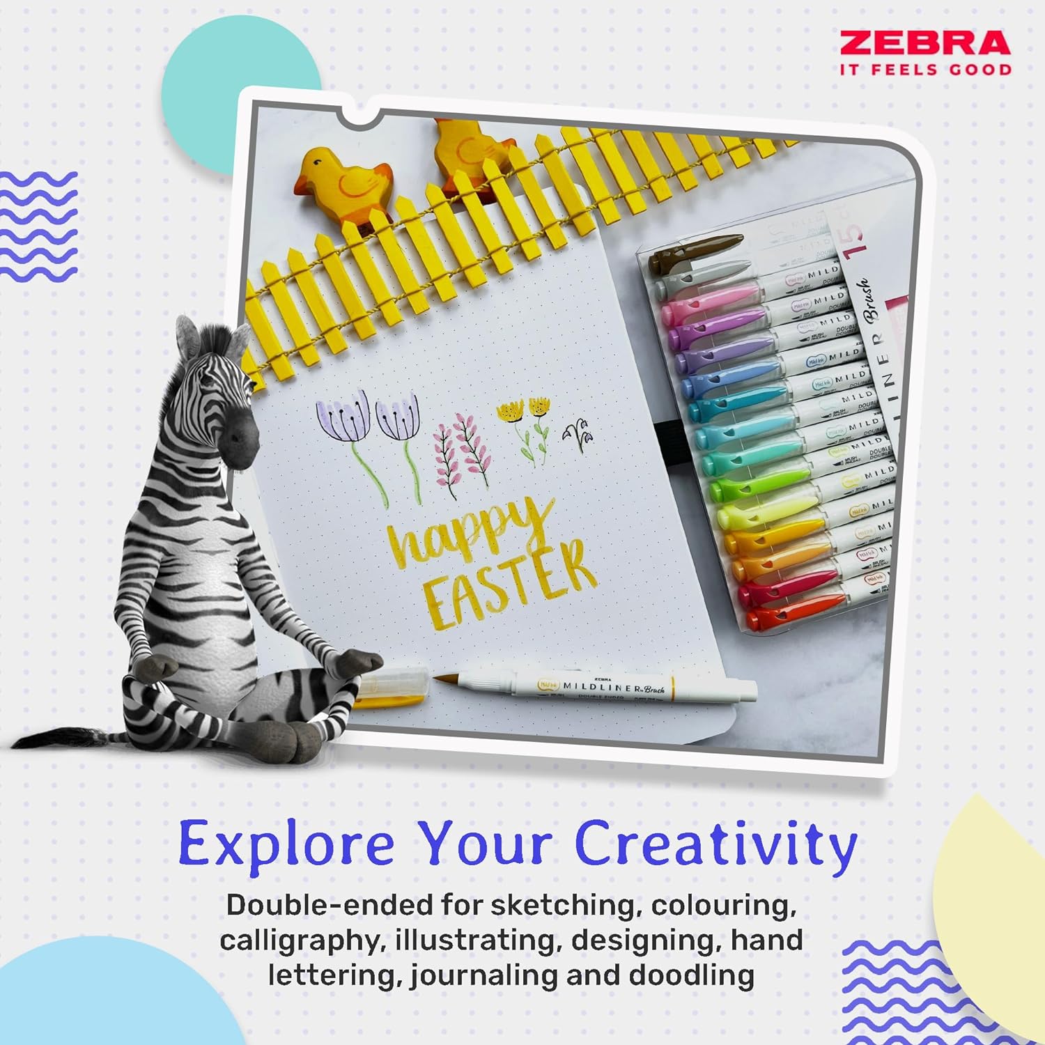 Zebra Pen MILDLINER Dual Tip Brush Pens, Felt Tip Pens For Adults, Bullet Tip & Brush Tip Colouring Pens For Style & Convenience, Double Ended Mildliner Colouring Pens, Fluorescent Colours 5pk