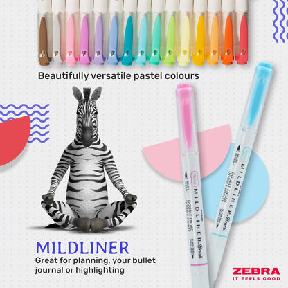 Zebra Pen MILDLINER Dual Tip Brush Pens, Felt Tip Pens For Adults, Bullet Tip & Brush Tip Colouring Pens For Style & Convenience, Double Ended Mildliner Colouring Pens, Fluorescent Colours 5pk