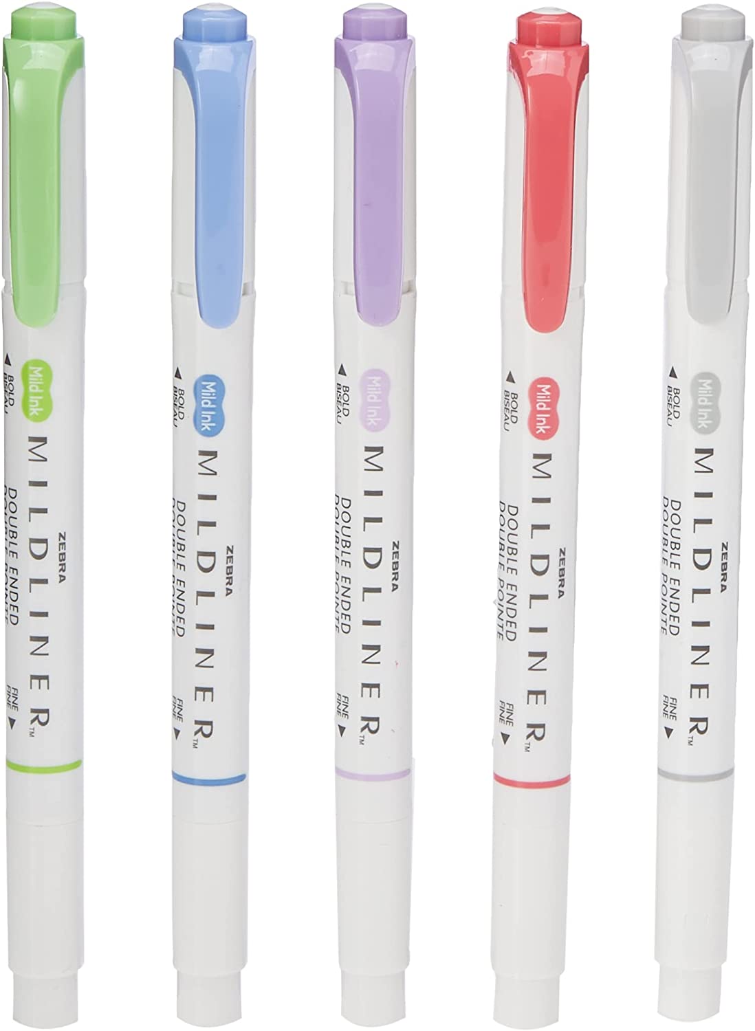 Zebra Pen MILDLINER Dual Tip Highlighter Pens, Pastel Highlighters For Adults, Broad & Fine Tip Markers & Highlighters, Double Ended Pens, 5 Pk - Cool & Refined Colours