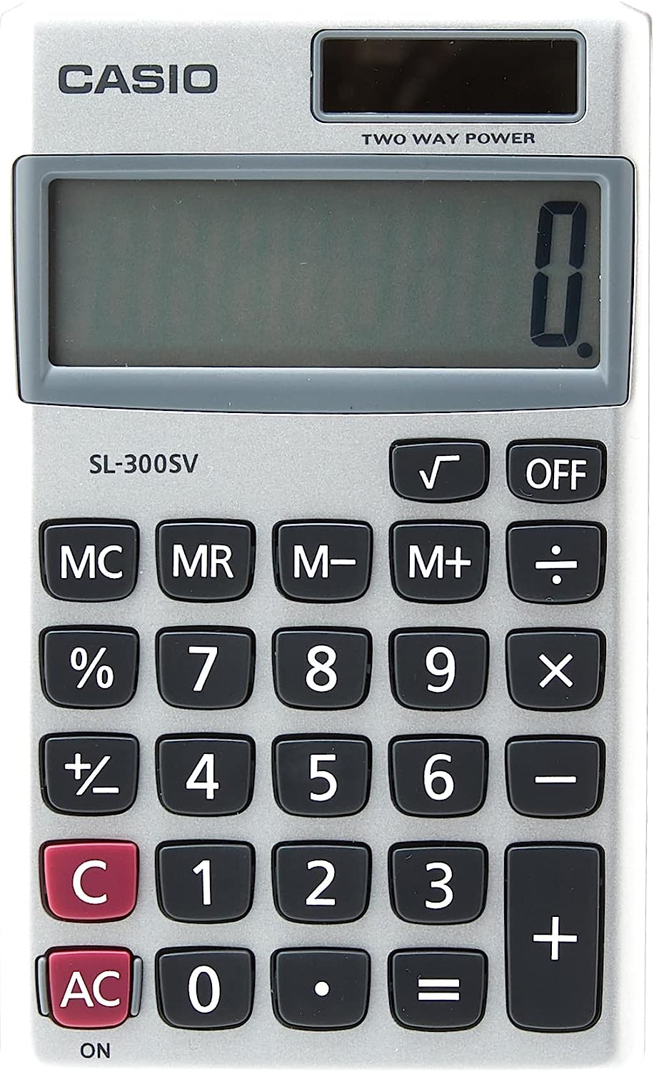Casio SL-300SV, 8 Digit Pocket Calculator, Silver