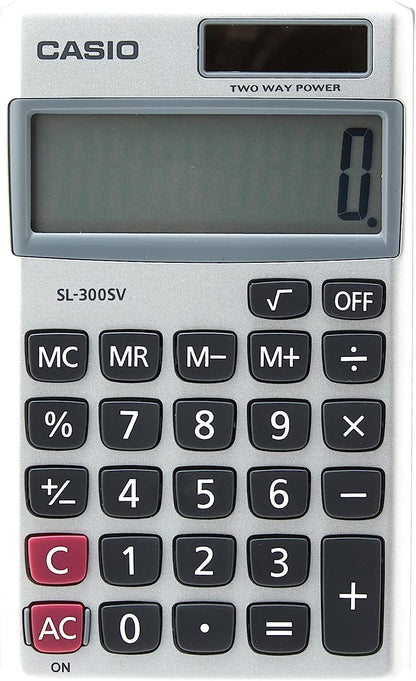 Casio SL-300SV, 8 Digit Pocket Calculator, Silver