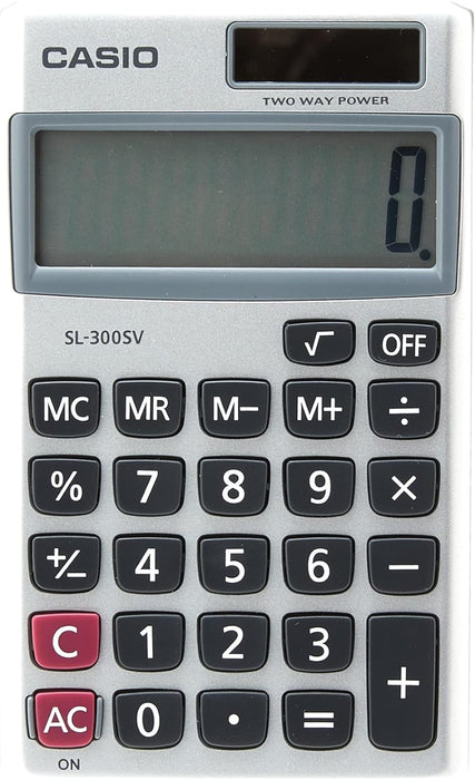 Casio SL-300SV, 8 Digit Pocket Calculator, Silver
