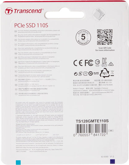 Transcend MTE110S 128 GB NVMe PCIe Gen3 x4 M.2 2280 Internal Solid State Drive (SSD) 3D TLC NAND (TS128GMTE110S