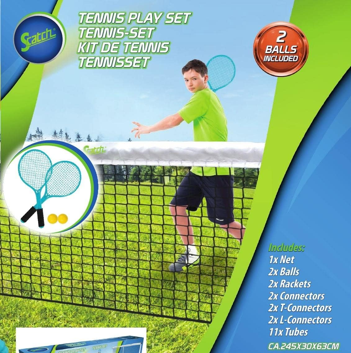Scatch Set with Tennis Net and Rackets - Net Set Combi - Freestanding Leisure Net for Badminton, Street Tennis and Other Sports