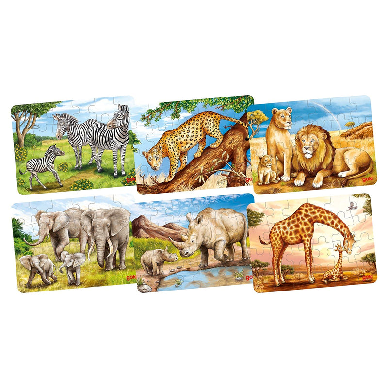 Goki - Mini Puzzle African Animals Wooden Puzzles, Multi-Colour (57419