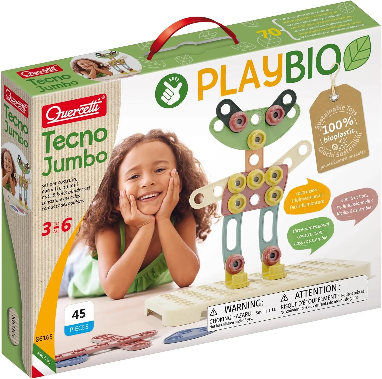 Quercetti XQU-86165 Play Bio Jumbo Techno Construction, Multicoloured