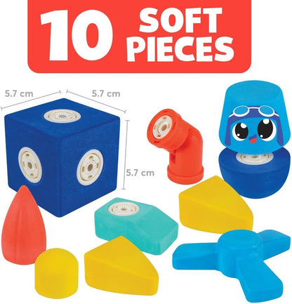 Blockaroo Magnetic Building Blocks, Educational Game for Children, Educational Game for Creative Building Sites, Ideal for Bathtub, Aeroplane Box with 10 Blocks