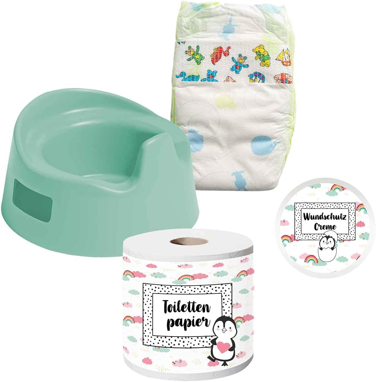 Heless 806 4 Piece Night Pot Set Care Accessories Mint Colour Ideal for Outings and Holidays with The Doll