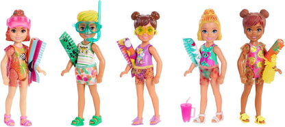Barbie GTT25 Chelsea Color Reveal Doll with 6 Surprises: 4 Bags with Cover-Up, Shoes, Towel & Accessory, Multicolor, 15.88 cm*8.4 cm*8.4 cm