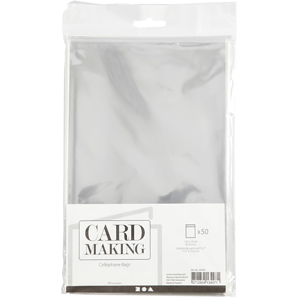 Cellophane Bags, W: 13,7 cm, H: 19 cm, 50pcs, 30 micron
