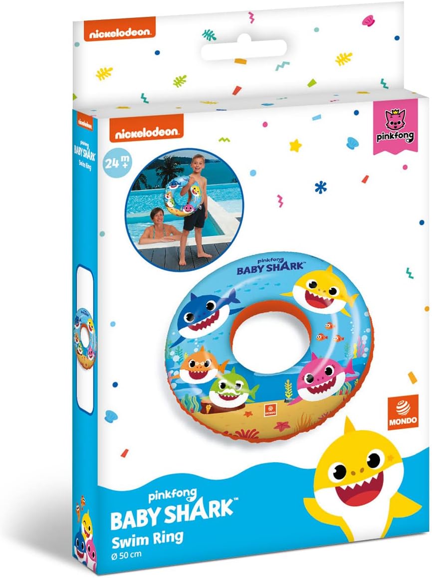 Mondo 16889 Pinkfong Baby Shark Toys Inflatable Donut-Swim Ring-Ideal for Boy/Girl Use in The Pool/Sea-16889, Multicolour, 50 cm
