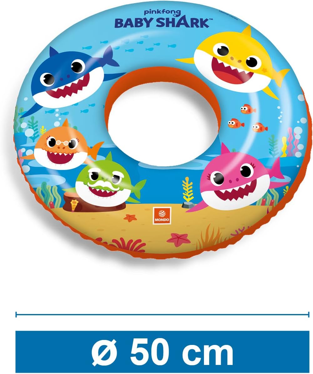 Mondo 16889 Pinkfong Baby Shark Toys Inflatable Donut-Swim Ring-Ideal for Boy/Girl Use in The Pool/Sea-16889, Multicolour, 50 cm