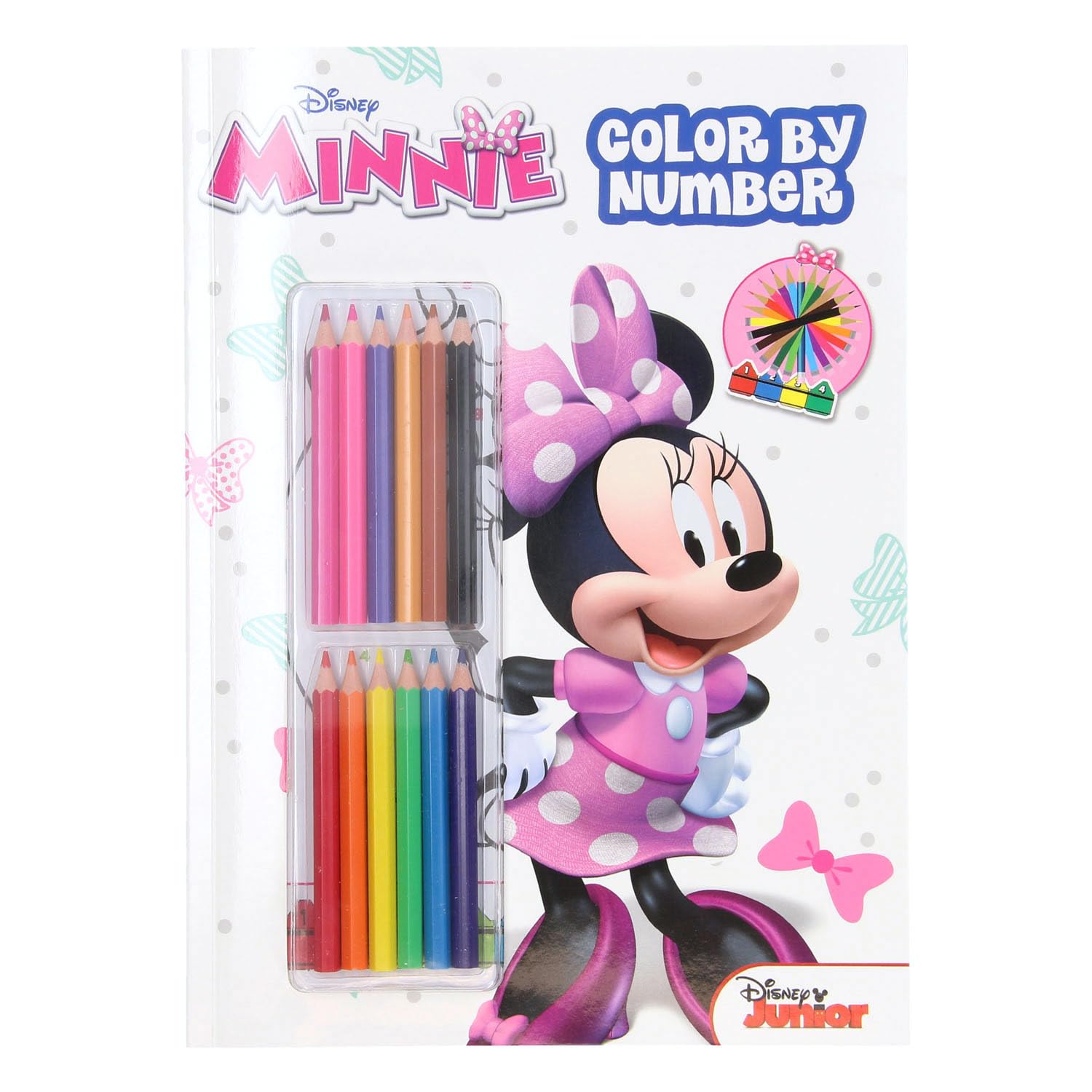 Coloring book with 12 colored pencils Minnie Mouse - Colors by numbers ...