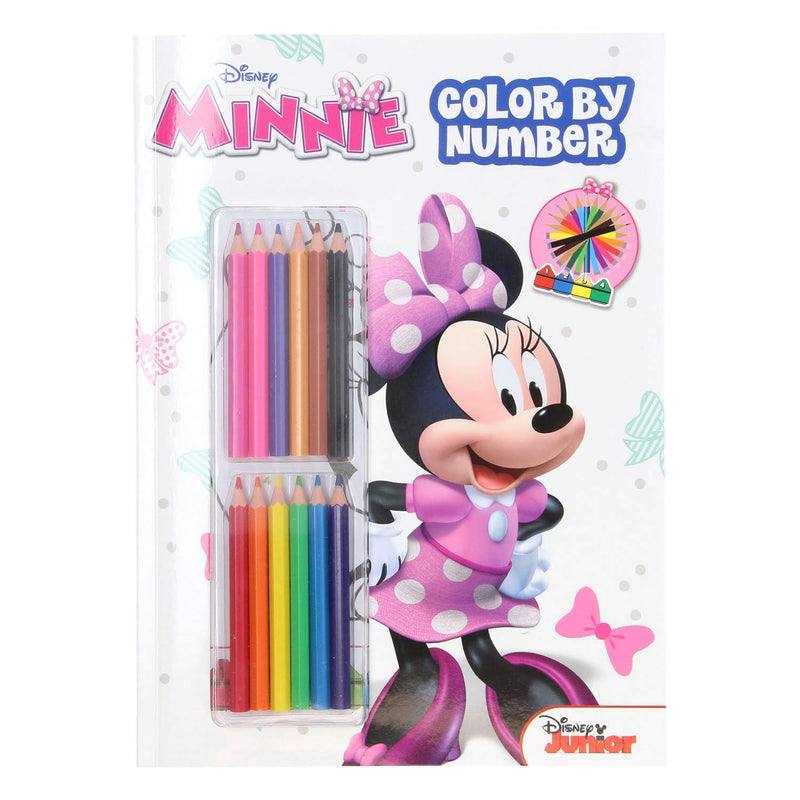 Coloring book with 12 colored pencils Minnie Mouse - Colors by numbers