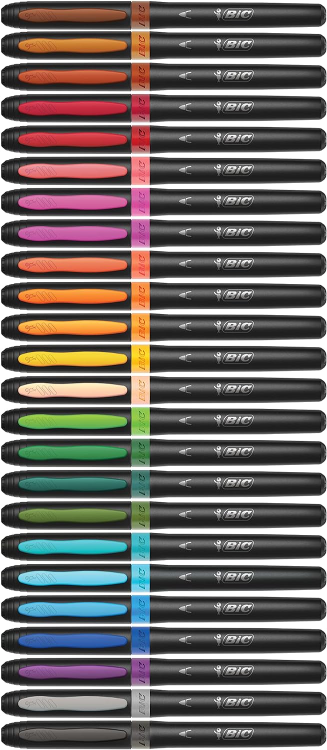 Bic Intensity Premium Felt Tip Pens for Adults and Children in 12 Colours with Comfortable Rubber Handle and Sturdy Tip, 977891