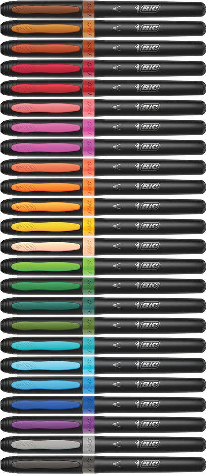 Bic Intensity Premium Felt Tip Pens for Adults and Children in 12 Colours with Comfortable Rubber Handle and Sturdy Tip, 977891