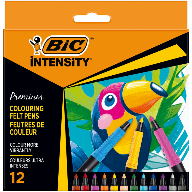 Bic Intensity Premium Felt Tip Pens for Adults and Children in 12 Colours with Comfortable Rubber Handle and Sturdy Tip, 977891