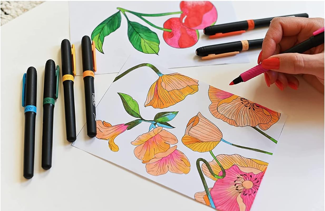 Bic Intensity Premium Felt Tip Pens for Adults and Children in 12 Colours with Comfortable Rubber Handle and Sturdy Tip, 977891