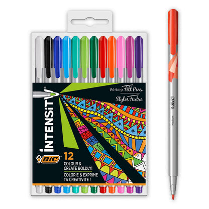 Bic Intensity Medium Felt-Tip Pens, Medium Tip, Box of 12 Caja de 12 rotuladores de punta media
