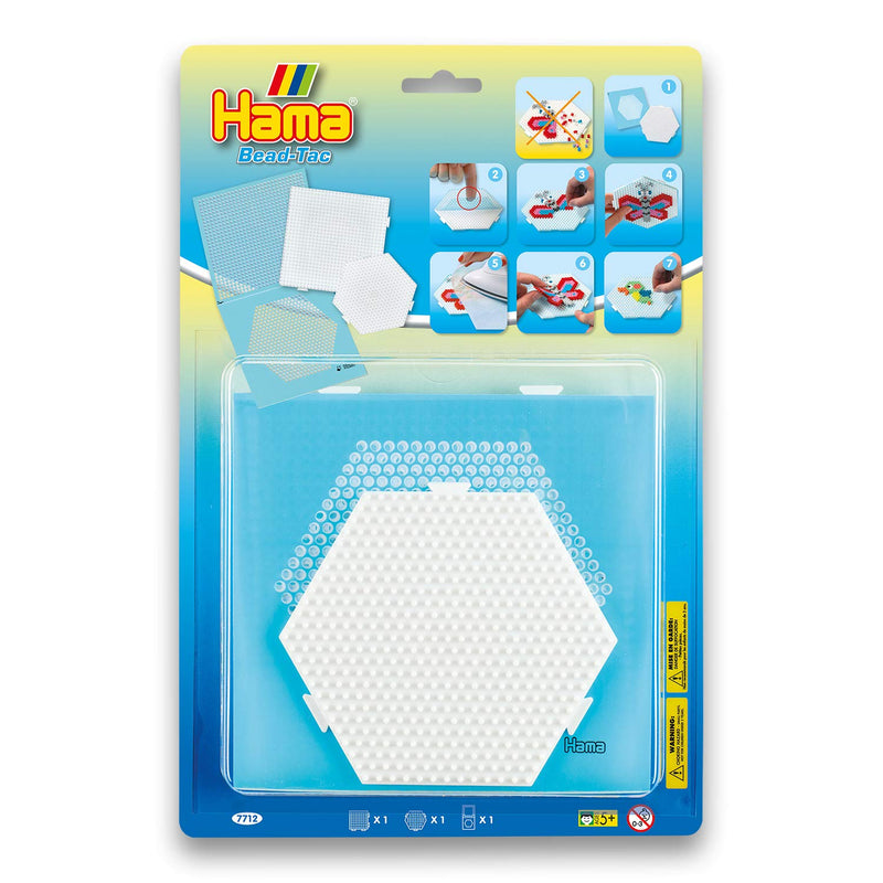 Hama Perlen 7712 Stiftplatten 2er Set für Midi Bügelperlen mit Durchmesser 5 mm, Motive Quadrat und Sechseck in weiß, inkl. Haftfolie Bead Tac, Bastelspaß für Groß und Klein