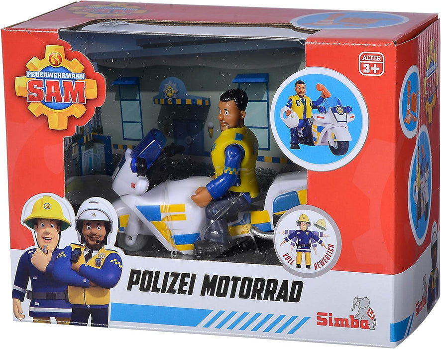 Simba 109251092 - Feuerwehrmann Sam Polizei Motorrad, mit Malcolm Figur, mit Zubehör, Staffel 12, ab 3 Jahren