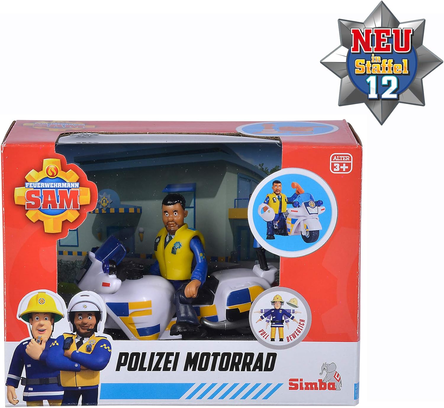 Simba 109251092 - Feuerwehrmann Sam Polizei Motorrad, mit Malcolm Figur, mit Zubehör, Staffel 12, ab 3 Jahren