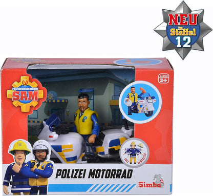 Simba 109251092 - Feuerwehrmann Sam Polizei Motorrad, mit Malcolm Figur, mit Zubehör, Staffel 12, ab 3 Jahren