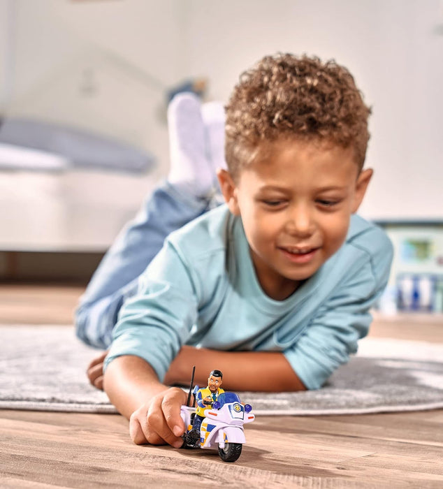 Simba 109251092 - Feuerwehrmann Sam Polizei Motorrad, mit Malcolm Figur, mit Zubehör, Staffel 12, ab 3 Jahren