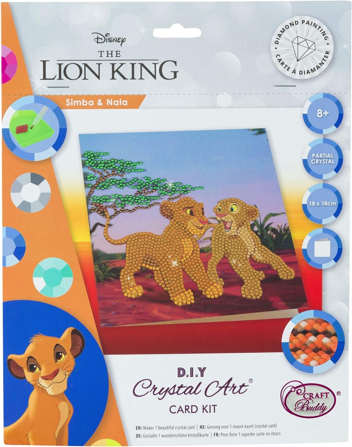 Craft Buddy Crystal Art CCK-DNY802 Simba and Nala, 18x18cm Crystal Art Card