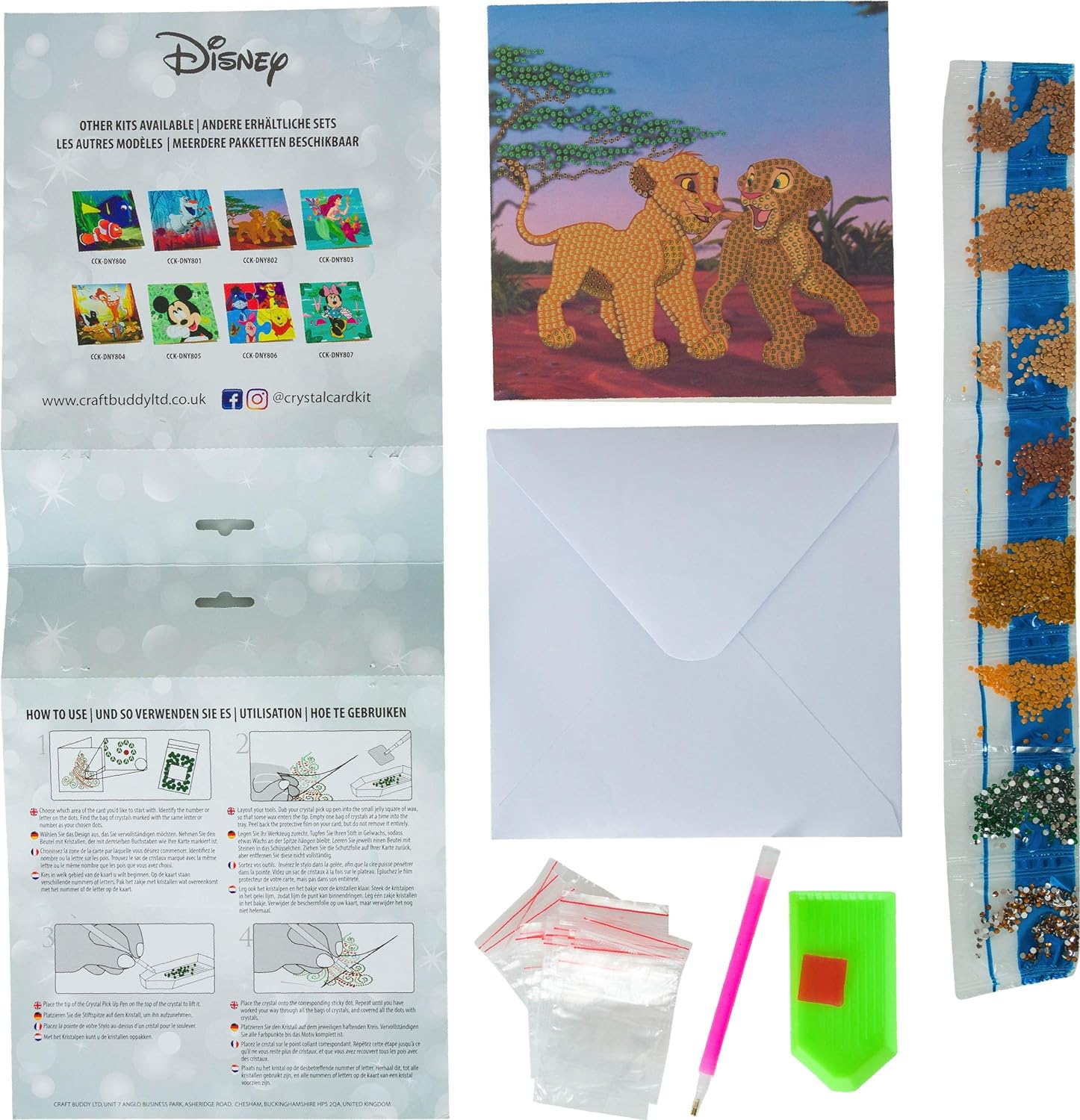Craft Buddy Crystal Art CCK-DNY802 Simba and Nala, 18x18cm Crystal Art Card