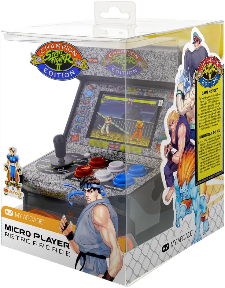 My Arcade Street Fighter II Mini Arcade Machine - Micro Player Table Top Arcade Machine, Portable Handheld Game, Retro Gaming Console, Mini Retro Games Machines for Kids & Adults