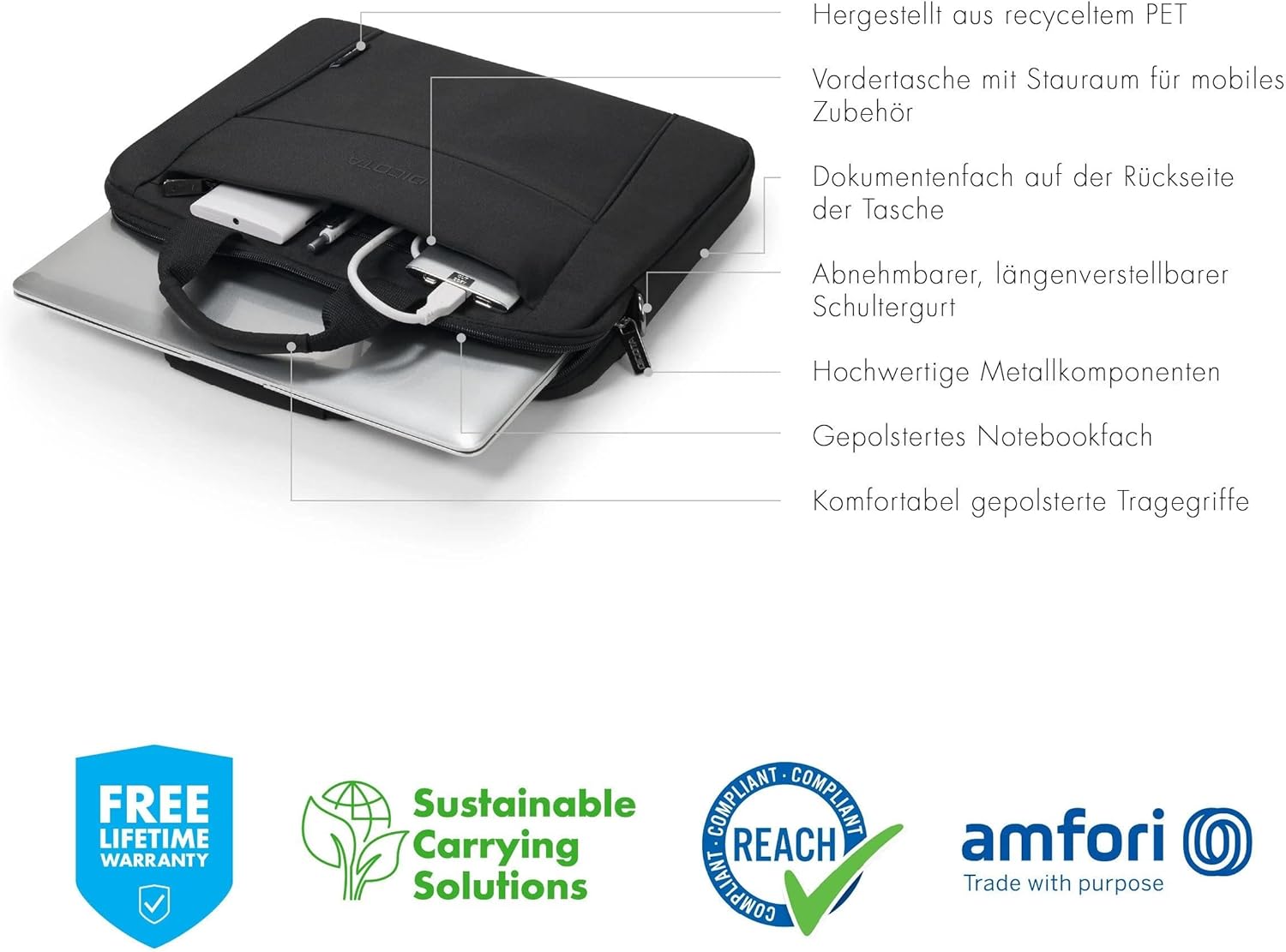 DICOTA Eco Slim Case BASE 15-15.6 - functional laptop case with protective padding, black