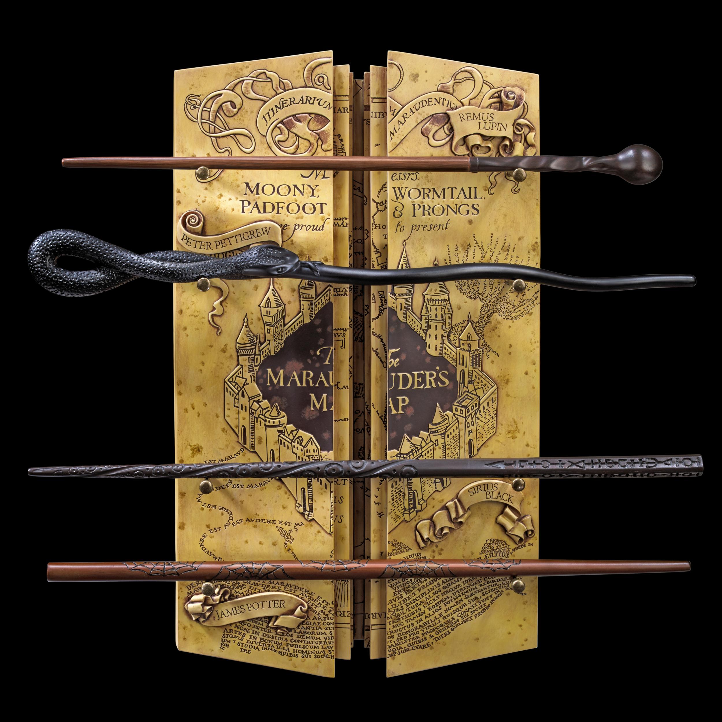 The Noble Collection Harry Potter Marauders Wand Set with Display Stand - 31.5in (43cm) 4 Wizard Wands with Marauders Map Display Stand - Officially Licensed Film Set Movie Props Wands Gifts