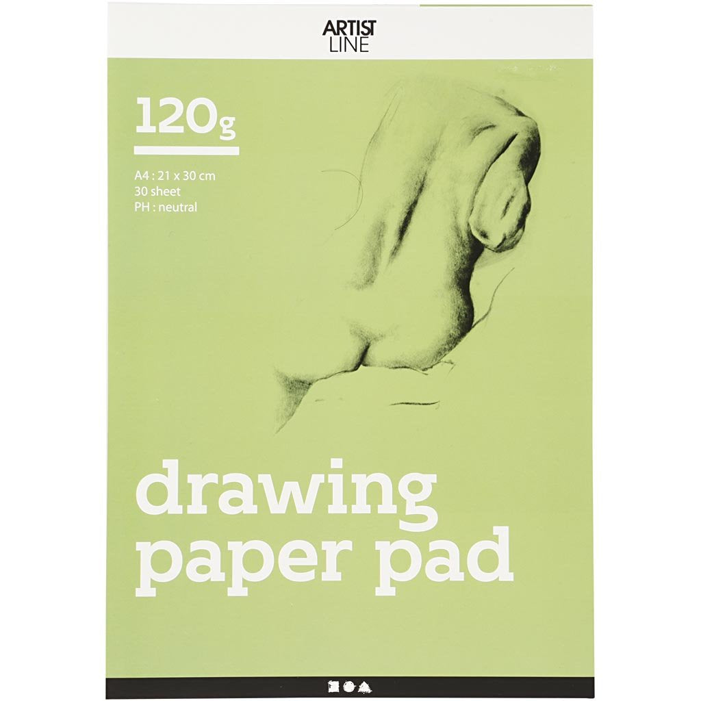 Bloc de papel de dibujo A4, 21 x 30 cm, 120 g, blanco, 30 hojas