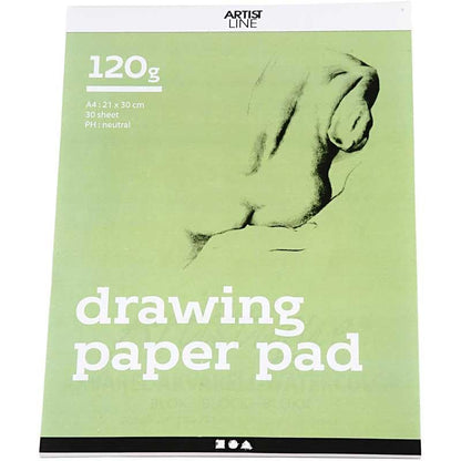 Bloc de papel de dibujo A4, 21 x 30 cm, 120 g, blanco, 30 hojas