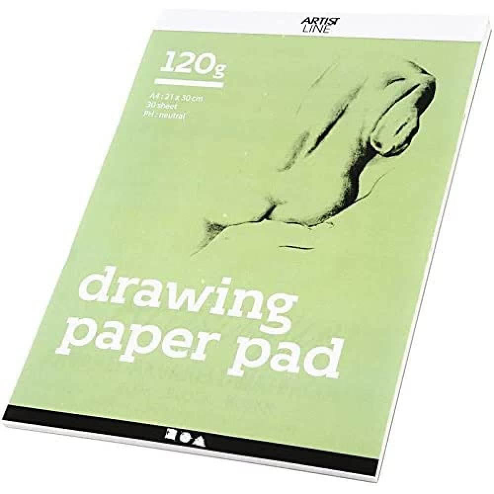 Bloc de papel de dibujo A4, 21 x 30 cm, 120 g, blanco, 30 hojas