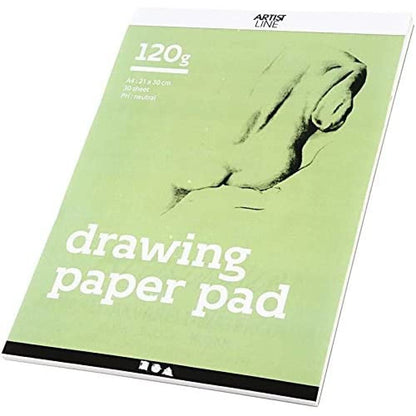 Bloc de papel de dibujo A4, 21 x 30 cm, 120 g, blanco, 30 hojas