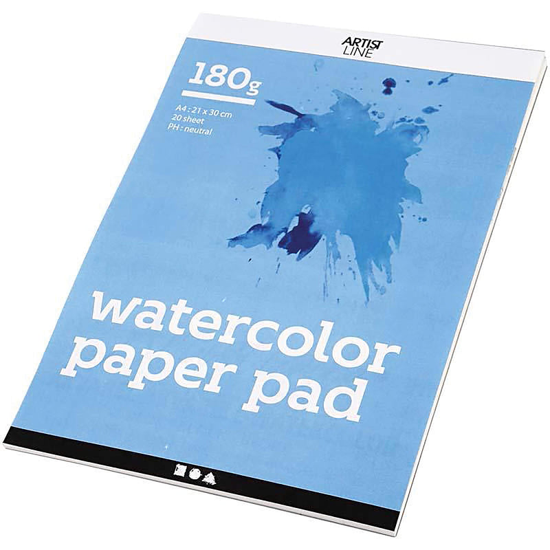 Bloc de papel acuarela, A4, 21 x 30 cm, 180 cm, blanco, 20 hojas