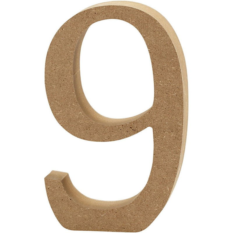 Number, H: 8 cm, MDF, 9, 1pc