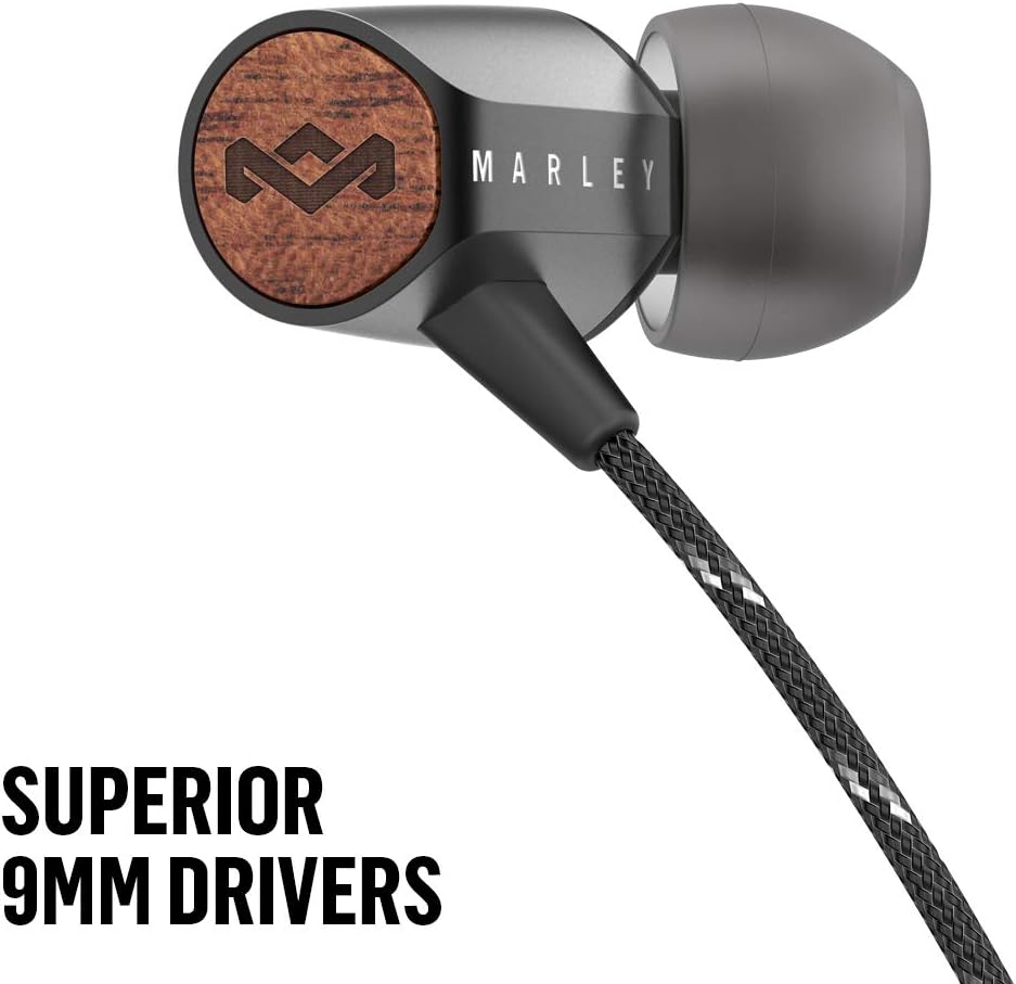 House of Marley Uplift 2.0 - Noise Isolating In-Ear Headphones/Earphones, 9mm Drivers, Hands-Free Calling In-Line Mic, 1 Button Control, Includes Earbuds in 3 sizes
