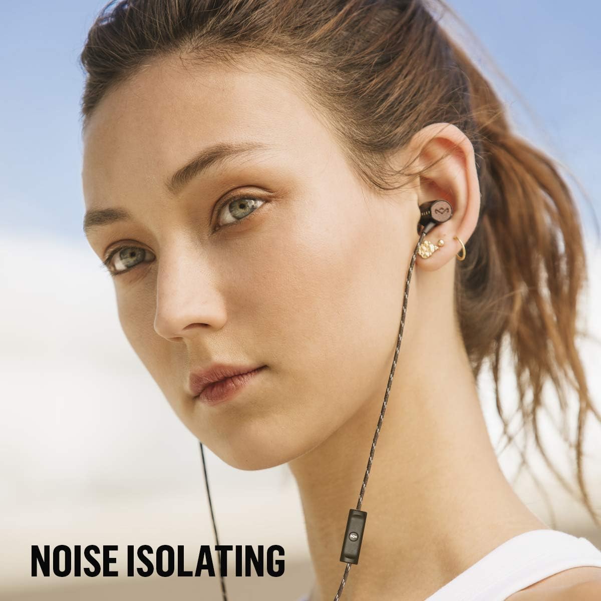 House of Marley Uplift 2.0 - Noise Isolating In-Ear Headphones/Earphones, 9mm Drivers, Hands-Free Calling In-Line Mic, 1 Button Control, Includes Earbuds in 3 sizes