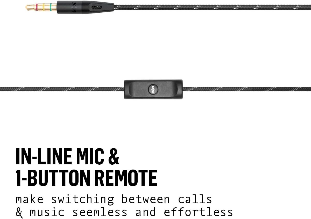 House of Marley Uplift 2.0 - Noise Isolating In-Ear Headphones/Earphones, 9mm Drivers, Hands-Free Calling In-Line Mic, 1 Button Control, Includes Earbuds in 3 sizes