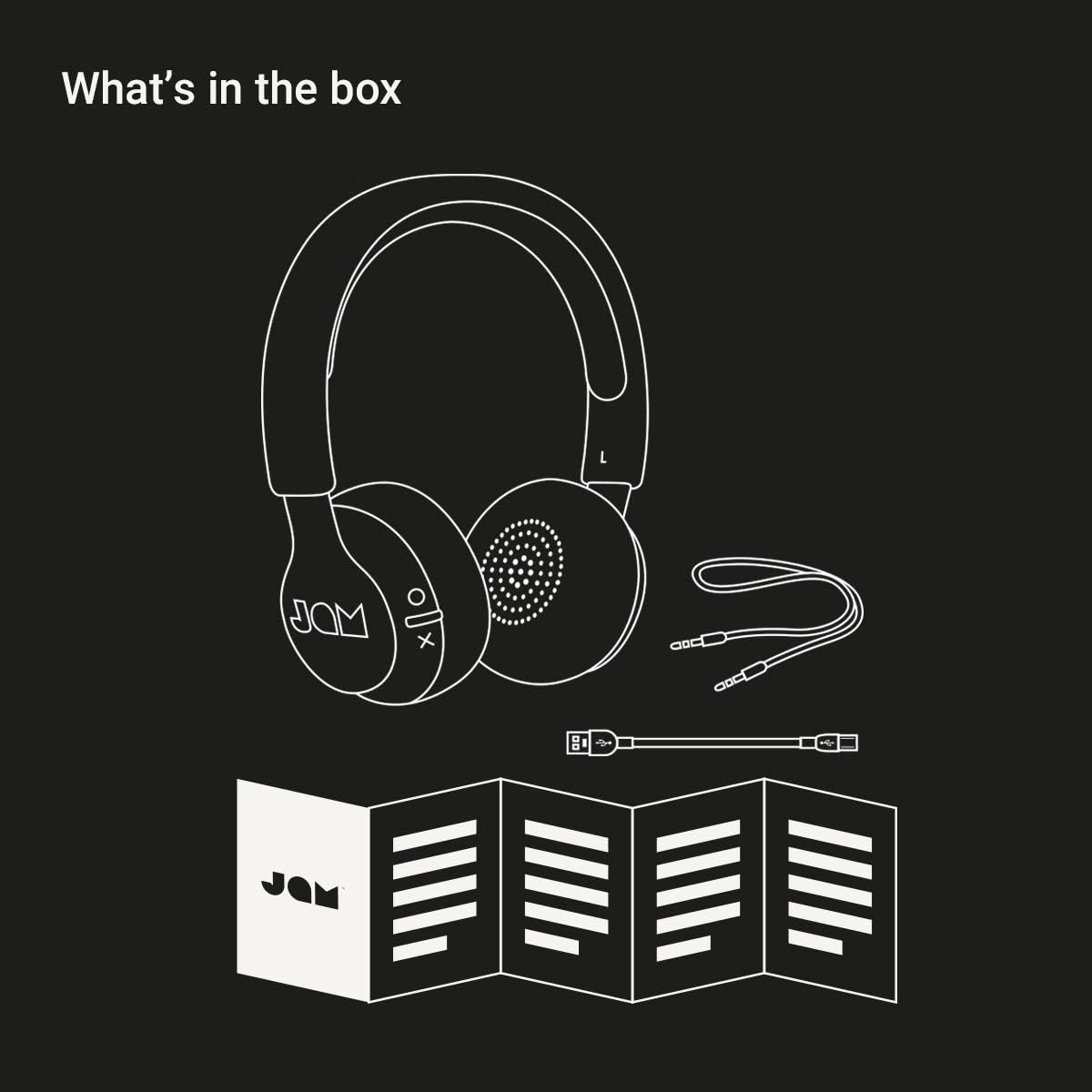 Jam Been There On-Ear Bluetooth Headphones, 40mm Drivers, 14 Hour Playtime, 10 Metre Range, Hands Free Calling, IPX4 Sweat and Rain Resistant, Light Weight, Natural Open Sound