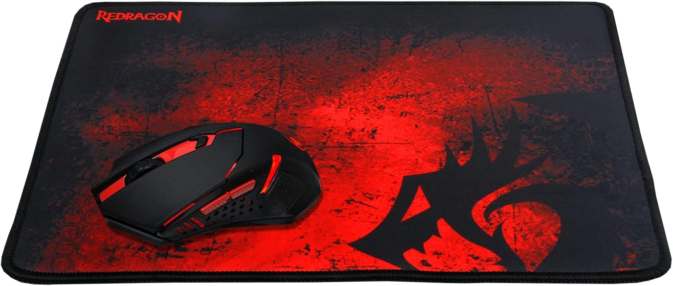 Redragon M601-WL-BA Wireless Gaming Mouse and Mouse Pad Combo, Ergonomic MMO 6 Button Mouse, 2400 DPI, Red LED Backlit & Large Mouse Pad for Windows PC Gamer (Black Wireless Mouse & Mousepad Set