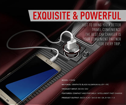Fast Cigar Charging adapter QC 3.0 5V 12V usb plug power outlet Car Charger with Cable for Iphone 7 LG camera tablet mp3 mp4