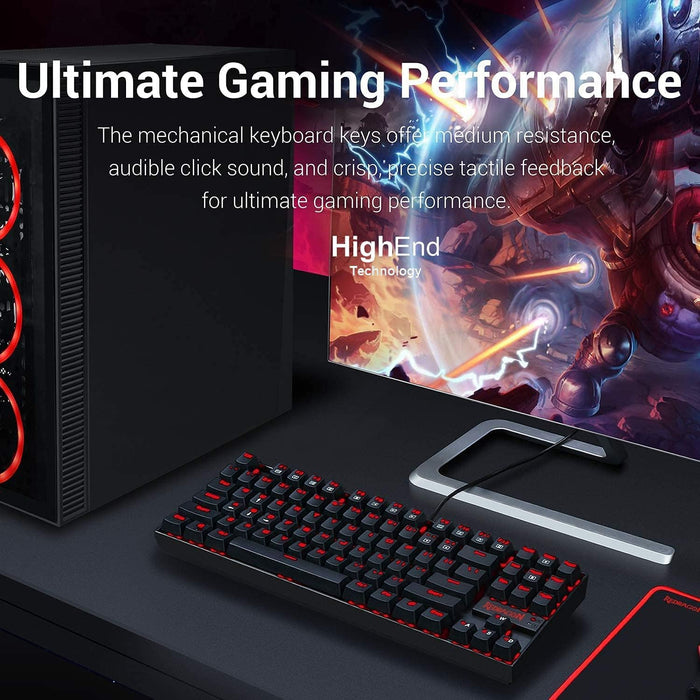 Redragon K552-2 87 Keys 60% Small TKL Mechanical Gaming Keyboard (Black Red LED Backlit