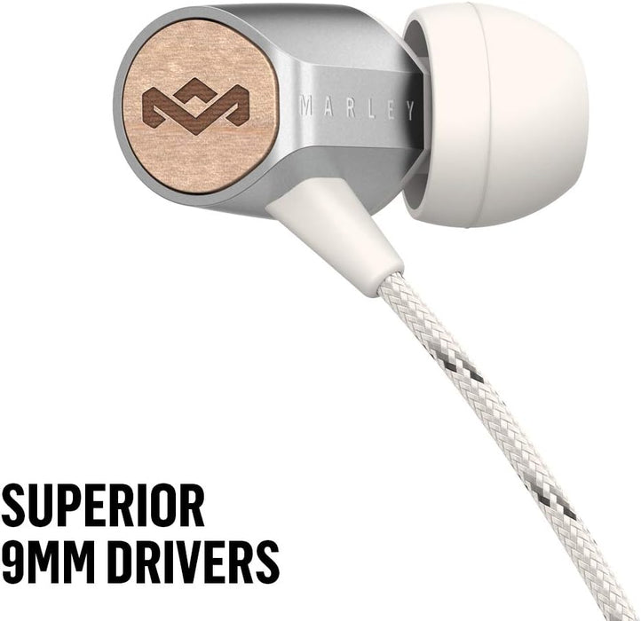 House of Marley Uplift 2.0 - Noise Isolating In-Ear Headphones/Earphones, 9mm Drivers, Hands-Free Calling In-Line Mic, 1 Button Control, Includes Earbuds in 3 sizes