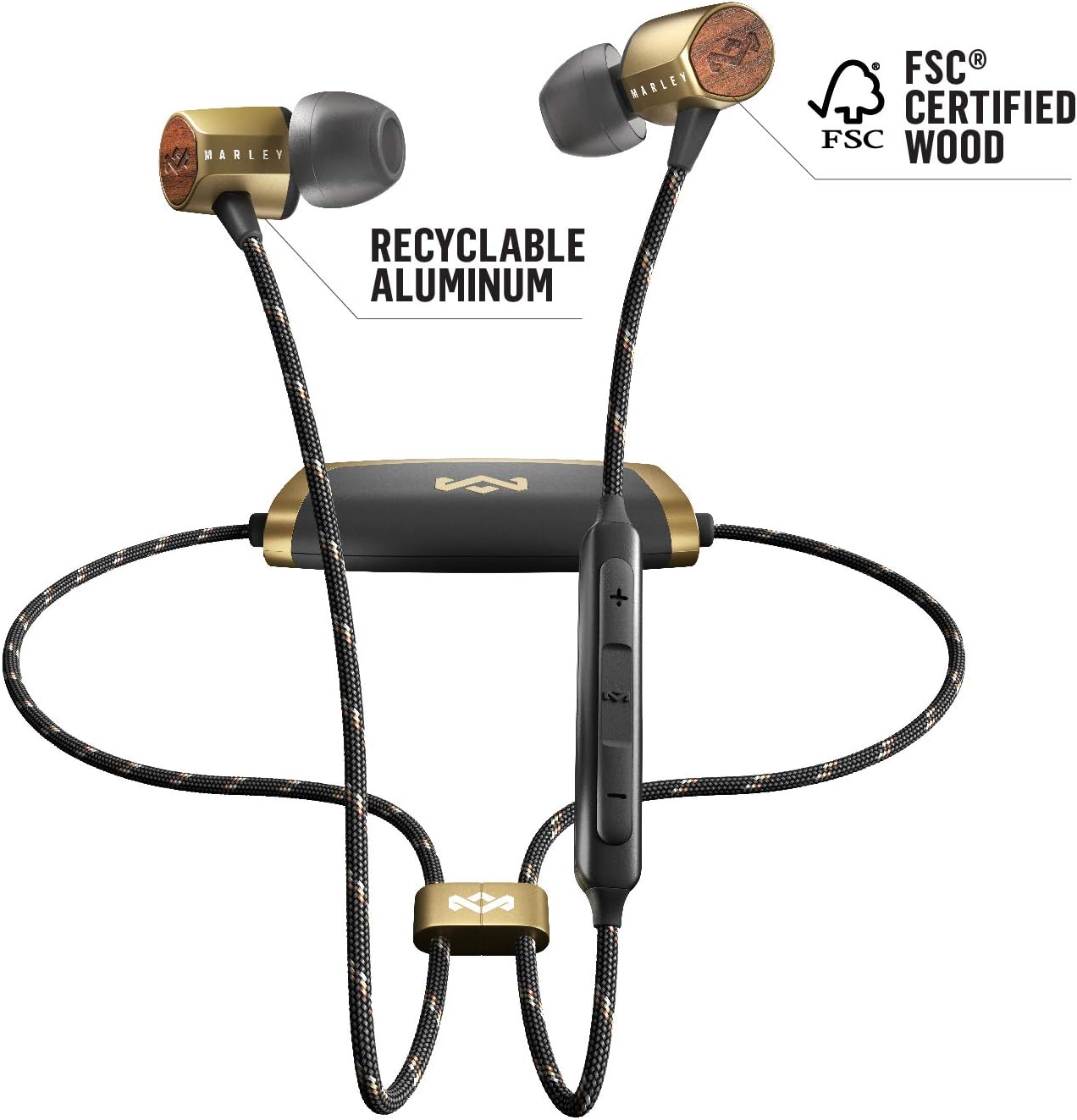 House of Marley Uplift 2 Wireless - Bluetooth In-Ear Headphones / Noise Isolating Earphones, Hands-Free Calling In-Line Mic, 3 Button Controls, Ergonomic Design for Perfect Fit –
